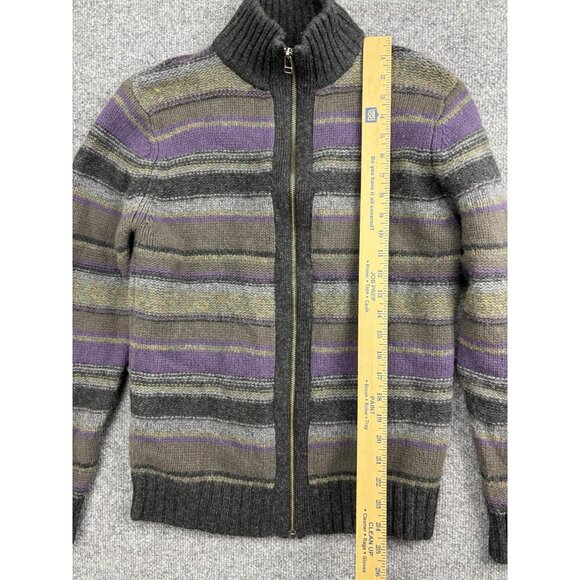 Rocha.John Rocha Sweater Womens Small Gray Purple Striped Full Zip Lambswool - Picture 3 of 7